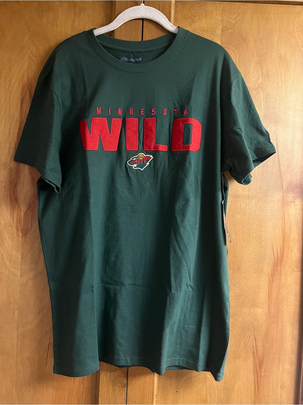 Champion Minnesota Wild Dark Green Tee with Red Graphic